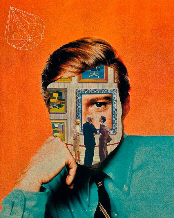 Ilustrace Robert Redford collage, spacerocket art, (30 x 40 cm)