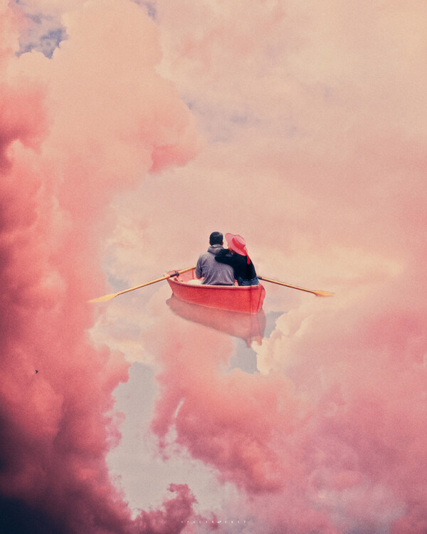 Ilustrace Pink sailing, spacerocket art, 30x40 cm