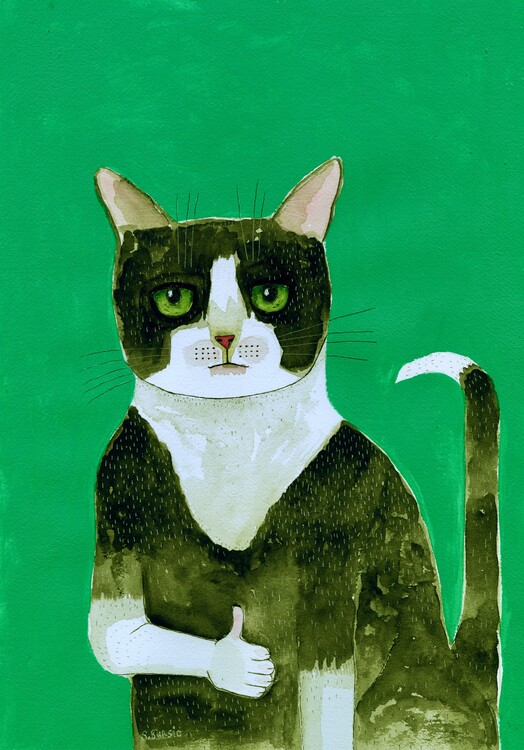 Ilustrace Tuxedo Cat Thumbs Up, Sharyn Bursic, 26.7x40 cm