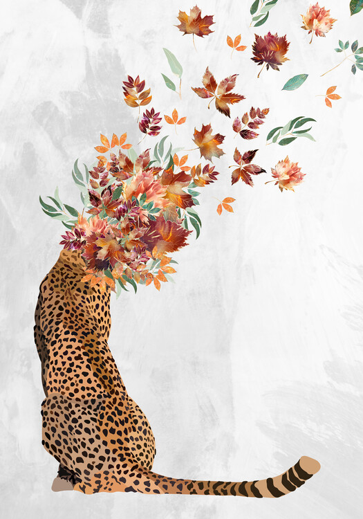 Ilustrace Cheetah Autumn Leaves Head, Sarah Manovski, 26.7x40 cm