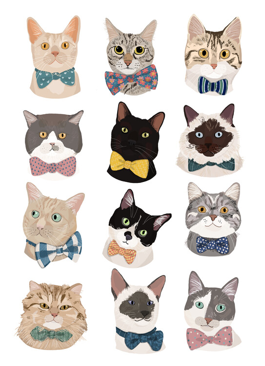 Ilustrace Cats In Bow Tie, Hanna Melin, 30x40 cm