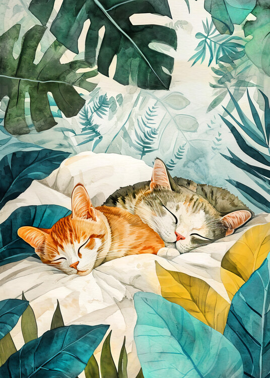 Ilustrace Cats life 14, Justyna Jaszke, 30x40 cm