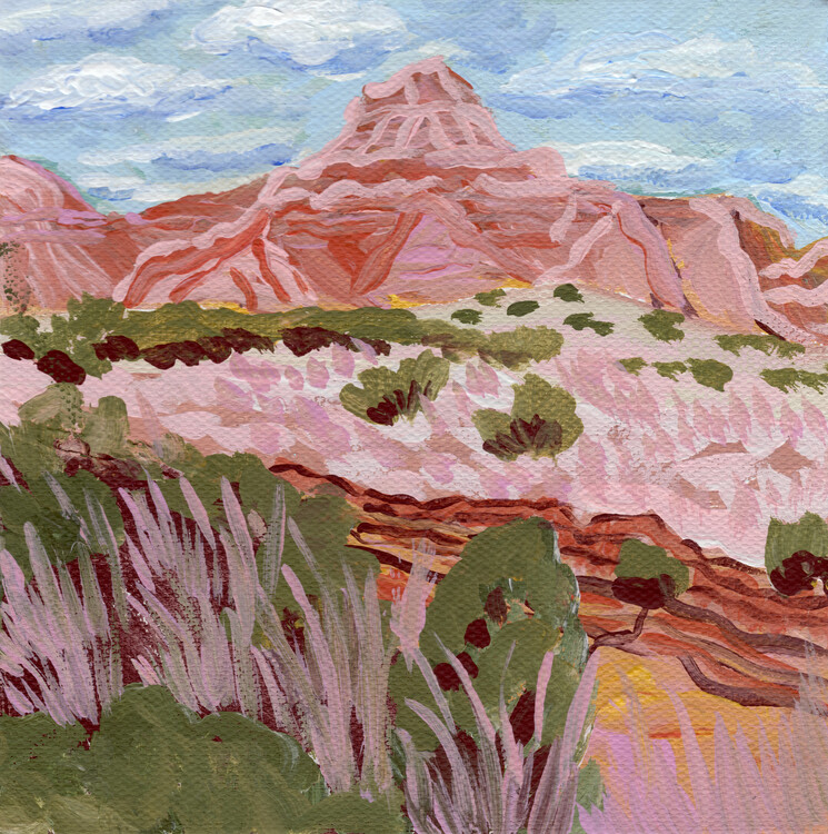 Ilustrace Pink mountain, Eleanor Baker, 40x40 cm
