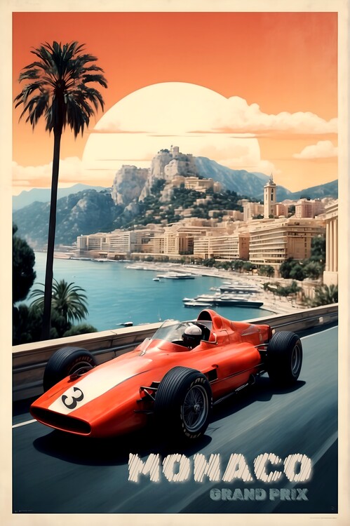 Illustration Vintage Monaco Grand Prix Poster: Racing Through History