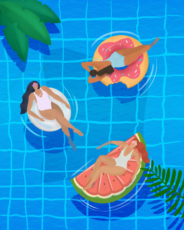 Ilustrace Pool Ladies, Petra Lizde, 30x40 cm