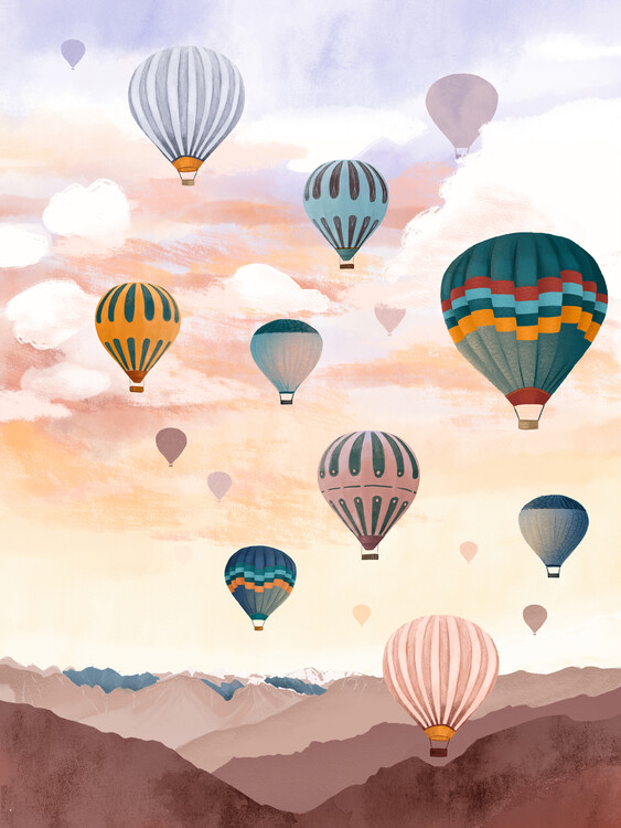 Ilustrace Airballoon Sky, Goed Blauw, 30x40 cm
