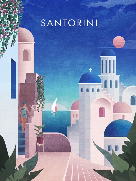 Ilustrace Santorini, Emel Tunaboylu, (30 x 40 cm)