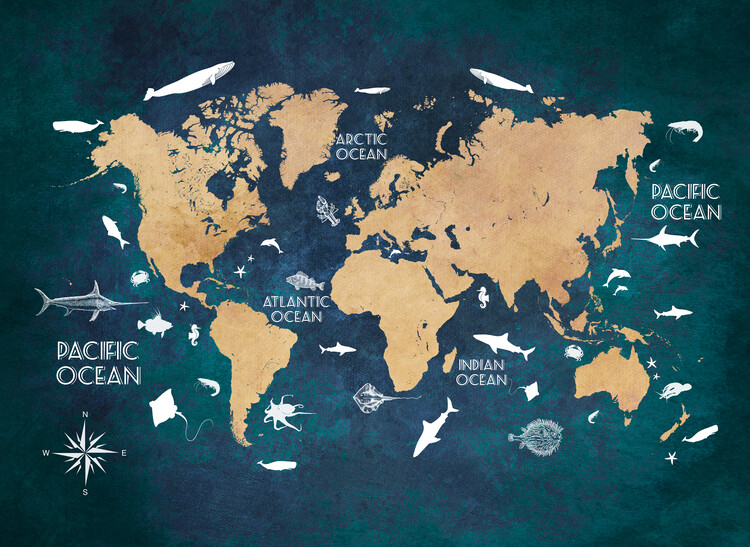 Ilustrace World map 3, Justyna Jaszke, 40x30 cm