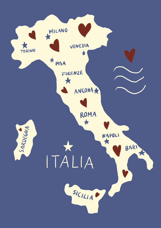 Ilustrace Italiy Map, Studio Dolci, (30 x 40 cm)