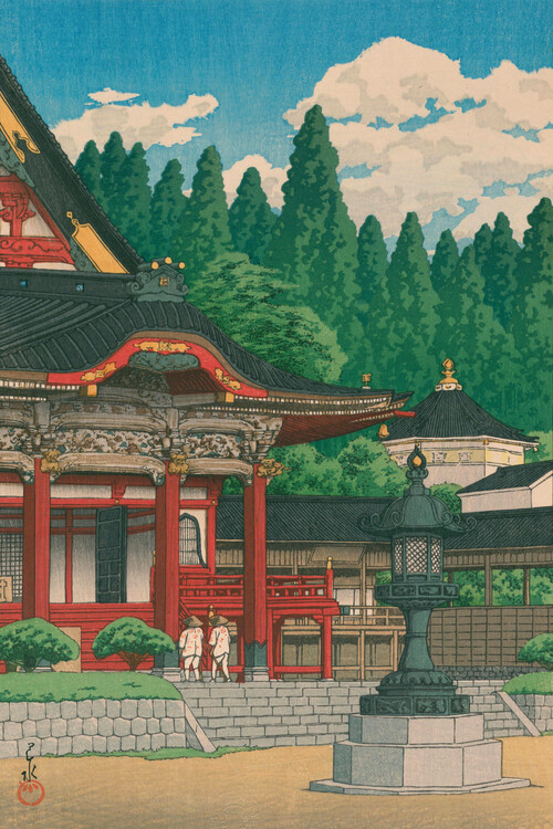 Illustration Kuon Temple at Mt. Minobu Published in 1930 woodblock print