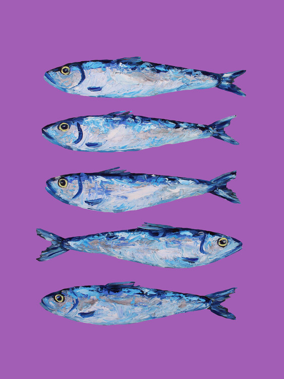 Ilustrace Sardines on Purple, Alice Straker, (30 x 40 cm)