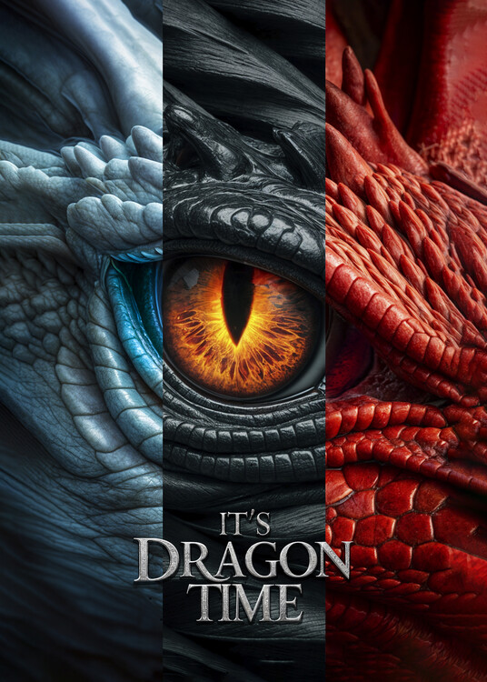 Art Poster Dragon Eyes Red Blue Dark