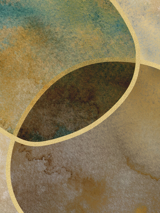 Ilustrace Abstract Circles With Gold, Bilge Paksoylu, 30x40 cm