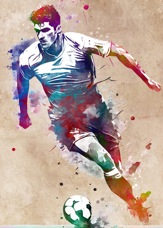 Ilustrace Soccer player sport art, Justyna Jaszke, 30x40 cm