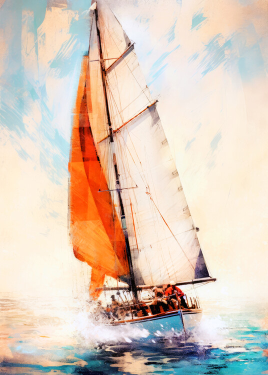 Ilustrace Yacht racing sport, Justyna Jaszke, 30x40 cm