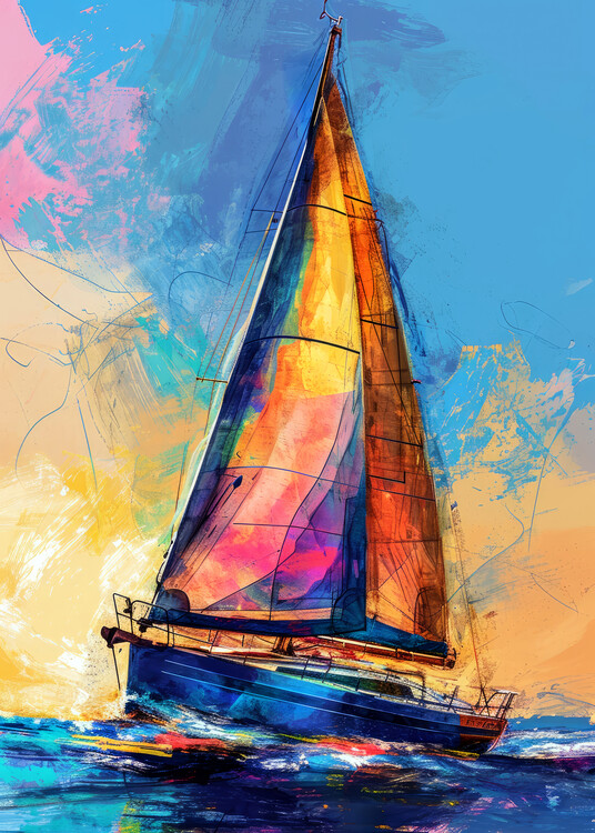 Ilustrace Yacht racing sport, Justyna Jaszke, 30x40 cm