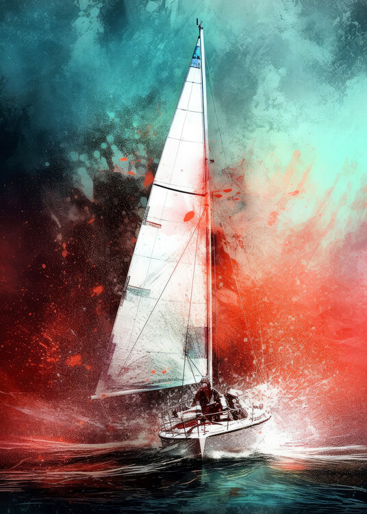 Ilustrace Yacht racing sport, Justyna Jaszke, 30x40 cm