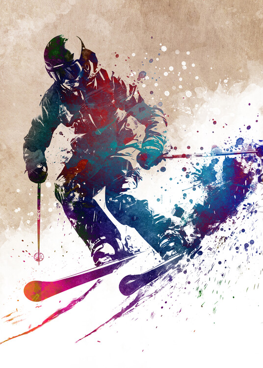 Ilustrace Sport Skiing art, Justyna Jaszke, 30x40 cm