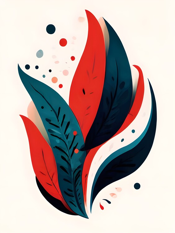 Plakát Red and Blue Leaf Illustration