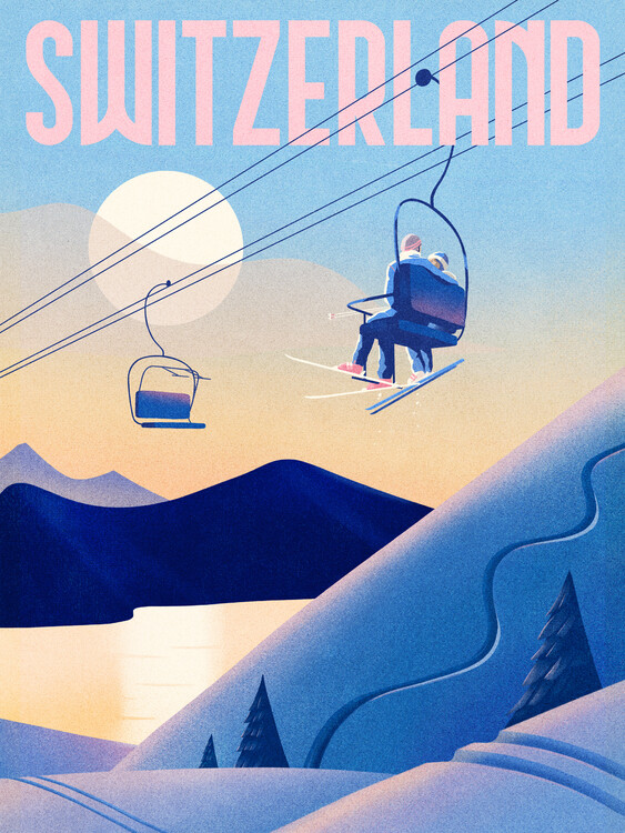 Ilustrace Ski Switzerland, Mark Harrison, 30 × 40 cm