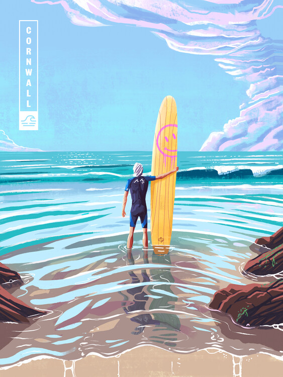 Ilustrace Surf Cornwall, Mark Harrison, 30 × 40 cm