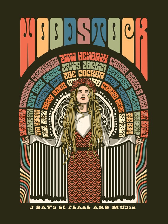 Ilustrace Woodstock Festival Poster, Retrodrome, 30 × 40 cm