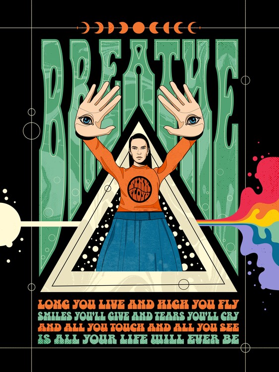 Ilustrace Breathe Lyrics Psychedelic, Retrodrome, 30 × 40 cm