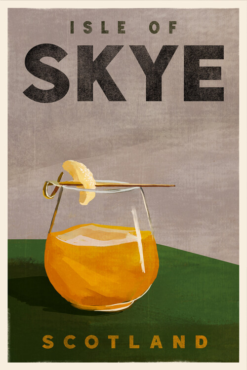 Ilustrace Travel Poster Cocktail Scotland, The Whiskey Ginger, 26.7 × 40 cm