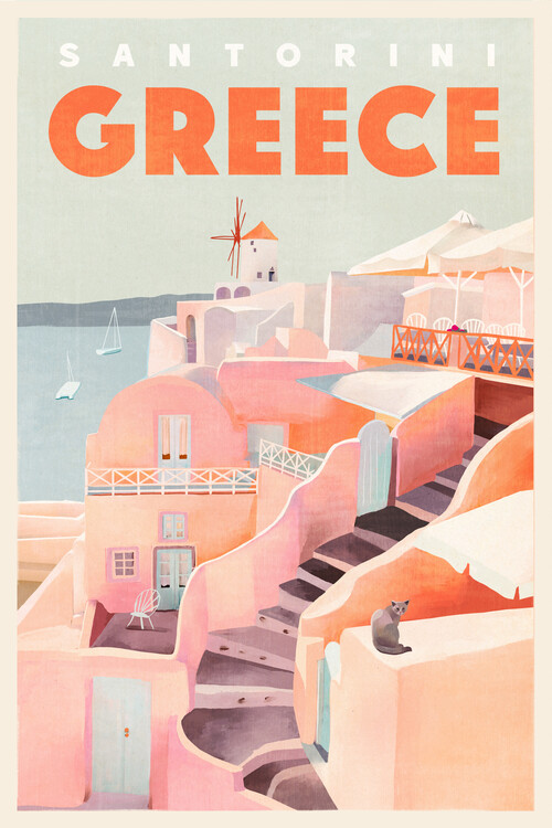 Ilustrace Travel Poster Santorini Jewel, The Whiskey Ginger, 26.7 × 40 cm