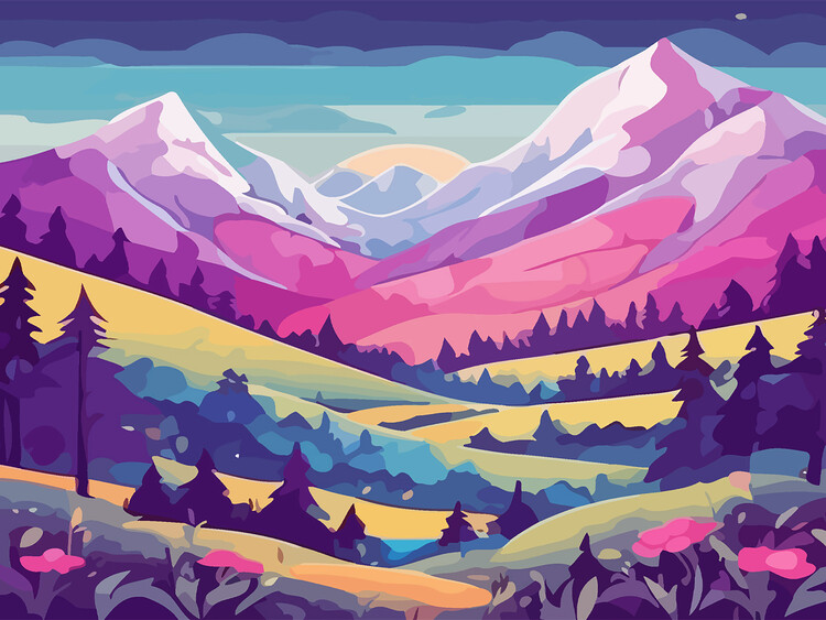 Plakát Illustration Of Mountain Landscape Art