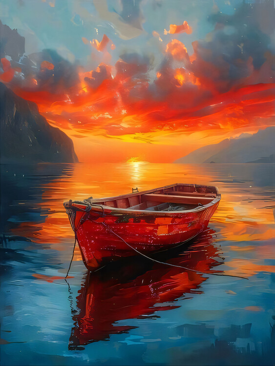 Plakát Boat at sunset