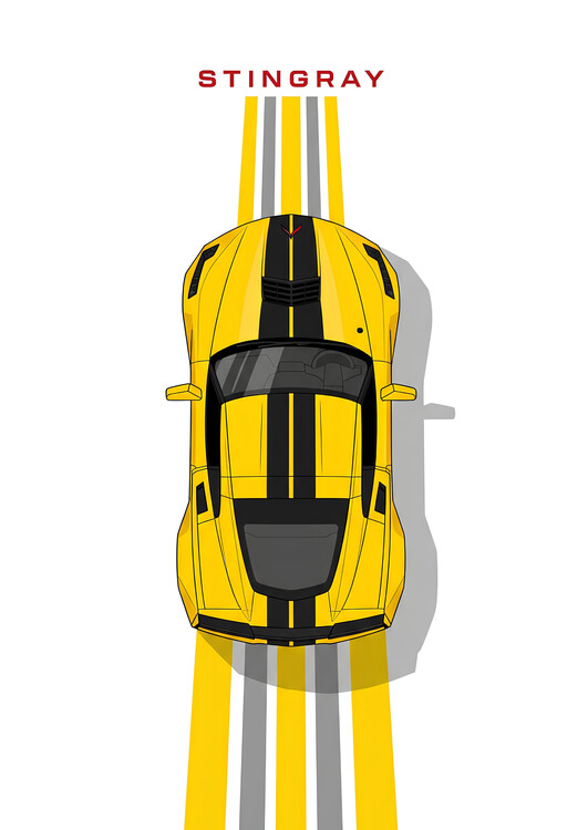Plakát Yellow Chevrolet Corvette C8 Stingray Top View