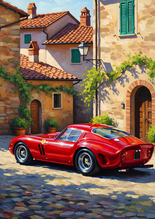 Plakát Classic Ferrari 250 GTO Parked in Tuscan Italian Village