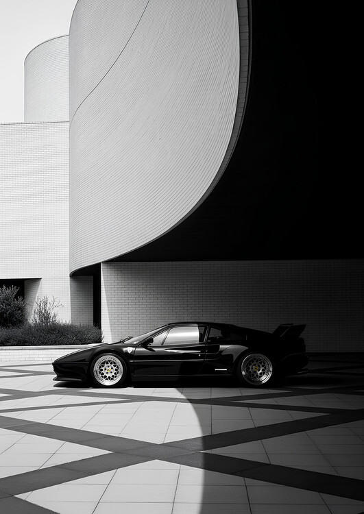 Plakát Ferrari 308 GTB in Black - Side Profile Black and White