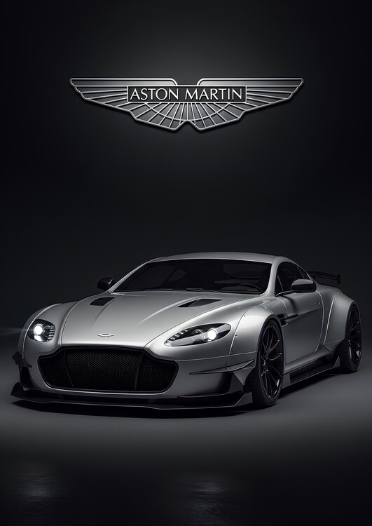 Plakát Aston Martin Vantage GT3 in Silver with Aston Martin Logo
