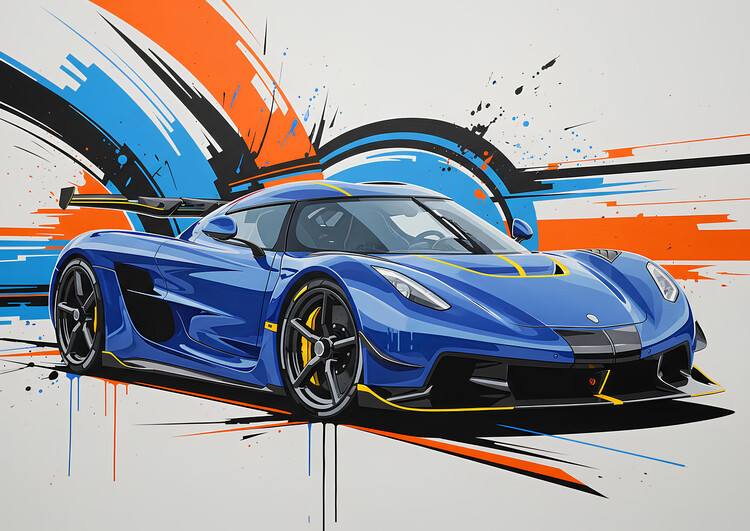 Plakát Koenigsegg Jesko in Electric Blue with Yellow Accents