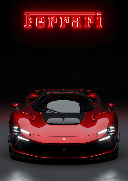 Plakát Ferrari Hypercar Glowing Red Neon Ferrari Logo Sign