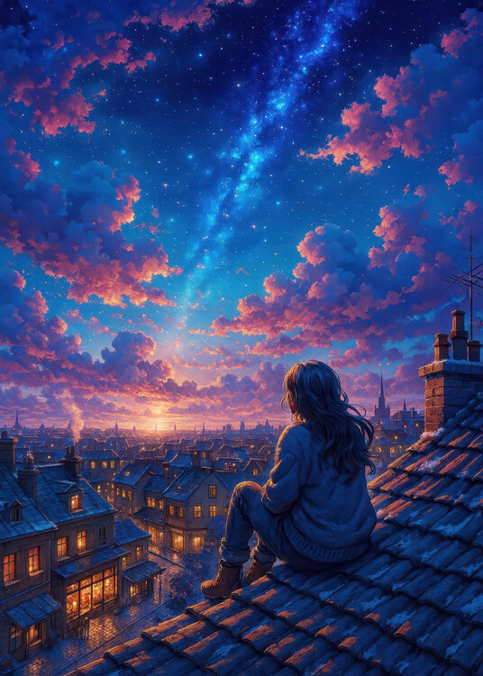 Plakát Dreamer on the Rooftops at Twilight