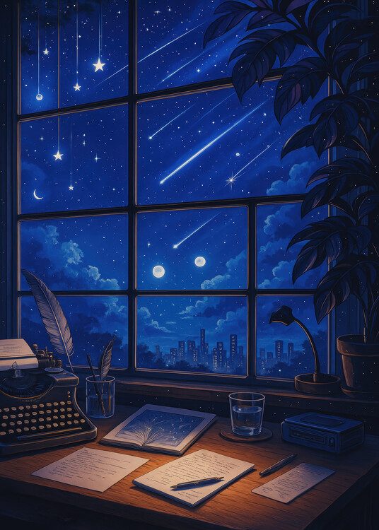 Plakát Writing Under a Sky Full of Falling Stars
