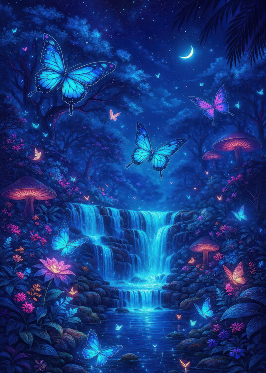 Plakát Moonlit Garden of Enchanted Butterflies