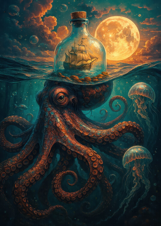 Plakát The Octopus and the Ship in the Bottle