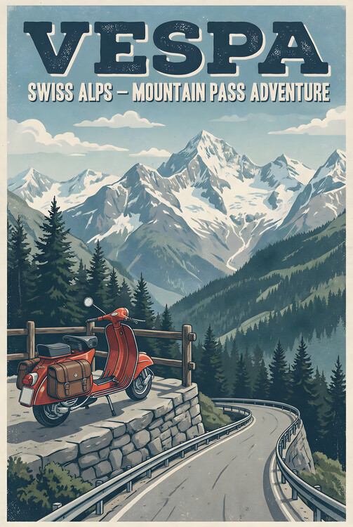 Plakát Vespa Swiss Alps – Mountain Pass Adventure
