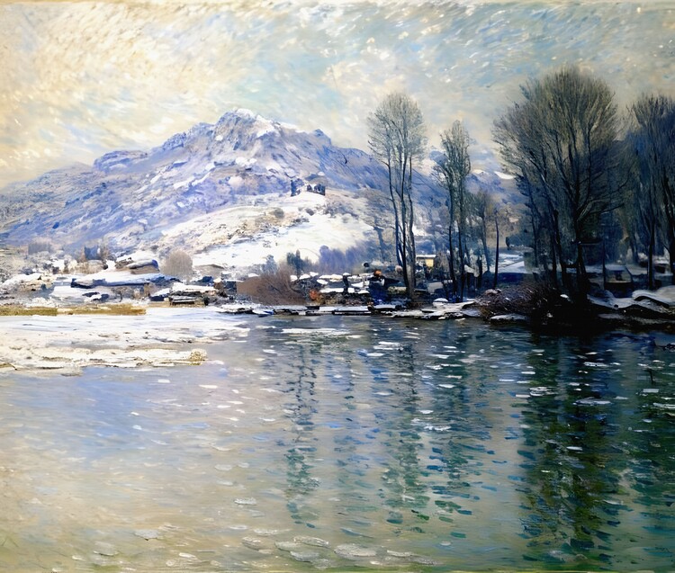 Plakát The Seine at Port-Villez, Snow Effect - Quiet Beauty