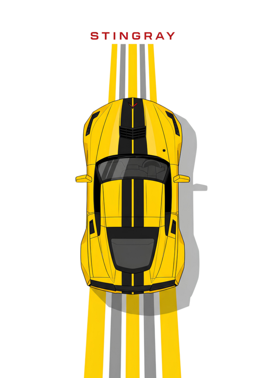 Tričko Yellow Chevrolet Corvette C8 Stingray Top View