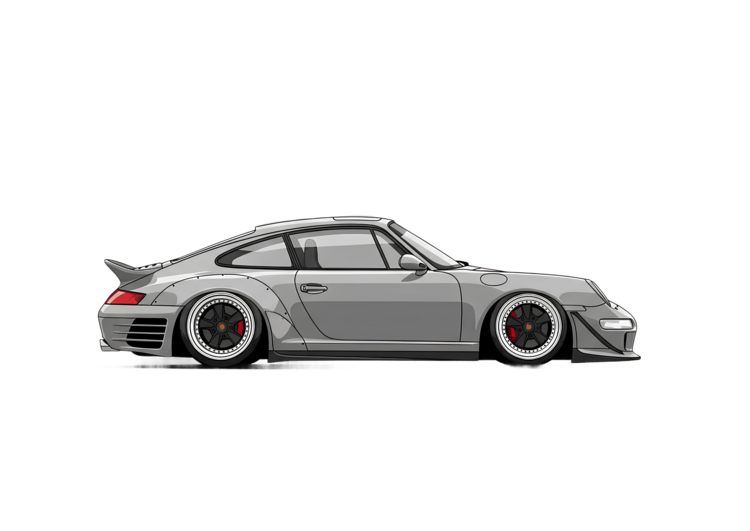 Tričko Stanced Porsche 911 996 Turbo RWB Style in Silver Gray