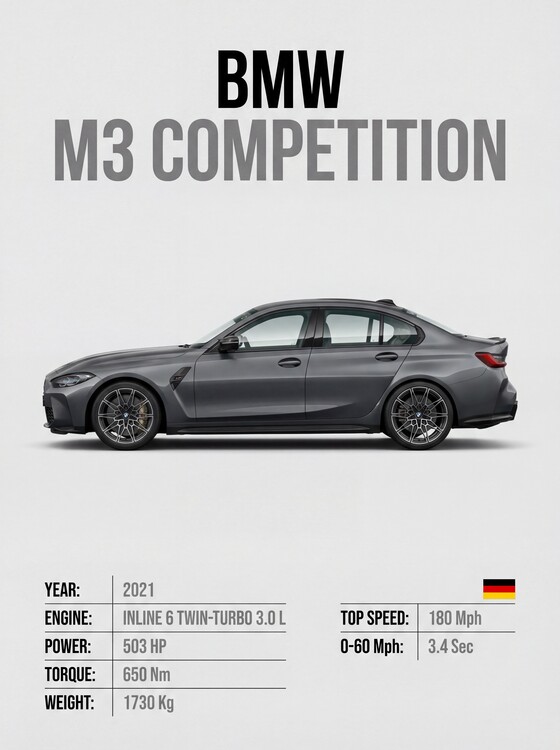 Plakát BMW M3 Competition: Precision. Power. Perfected.