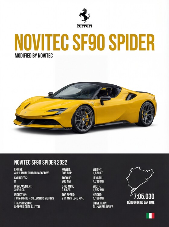 Plakát Novitec SF90 Spider 2022 Technical Spec Poster