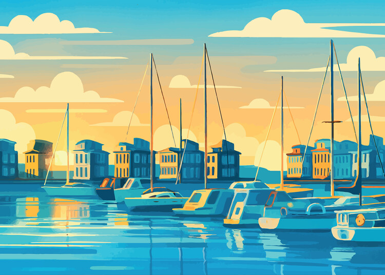 Plakát Flensburg Marina at Sunset – Coastal Wall Art Print, art dec