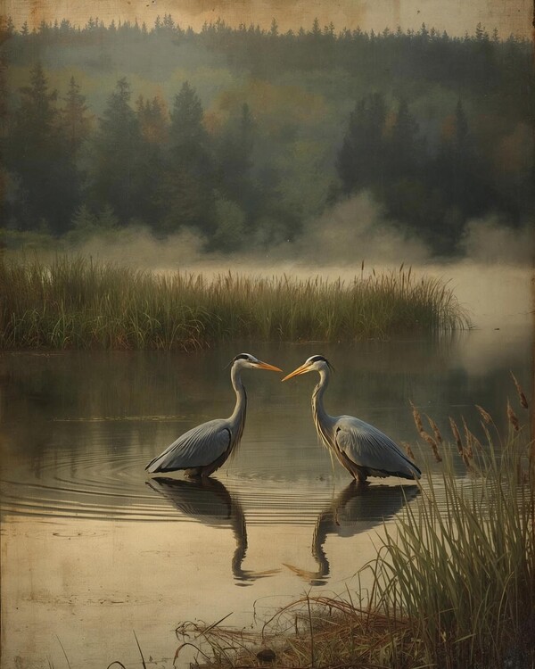 Plakát Herons greet the day