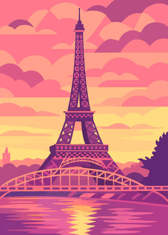 Plakát France - Paris Dreamscape Vibrant Eiffel Tower Sunset retro